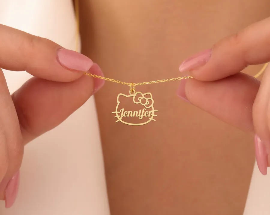 Kitty Name Necklace – Personalized 925 Sterling Silver Cat Pendant