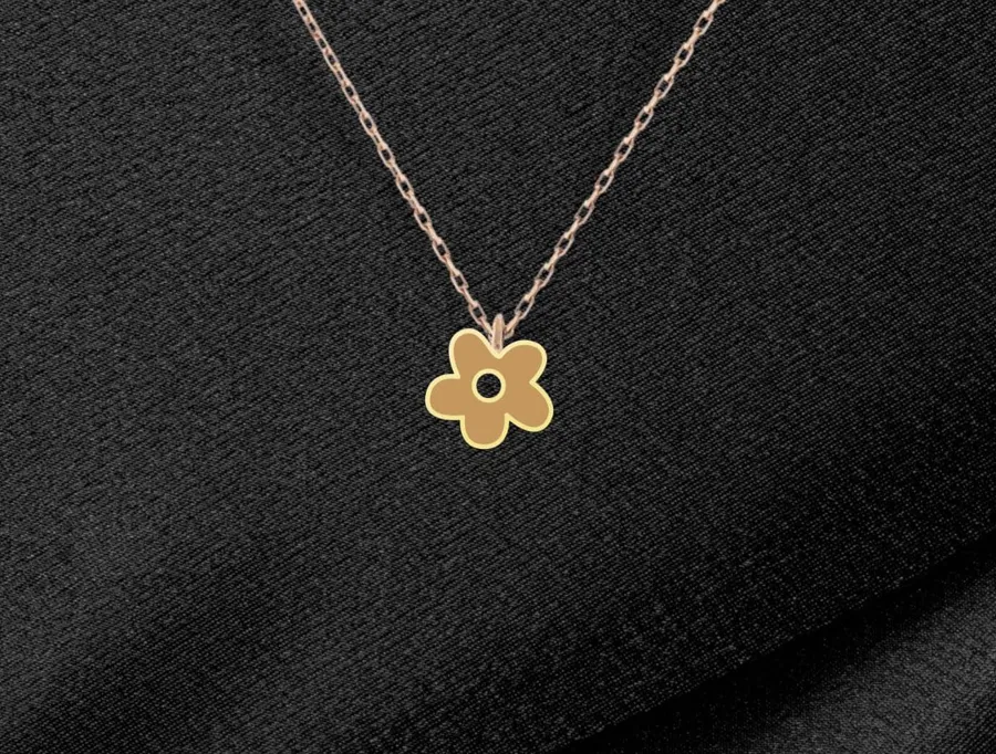 Floral Charm Necklace - Cute Kitty Flower Pendant in Sterling Silver