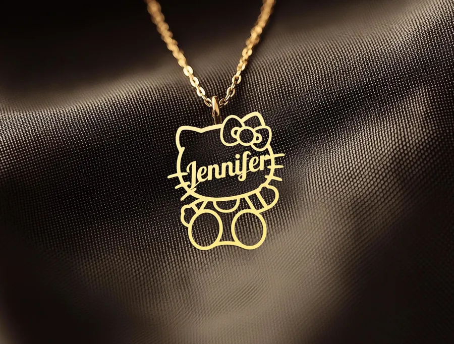 Custom Cat Name Necklace – Personalized Kitty Bow Pendant in Sterling Silver