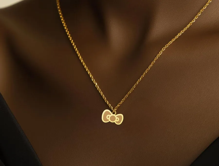 Cat Bow Necklace – Cute Kitty Bow Charm in Sterling Silver