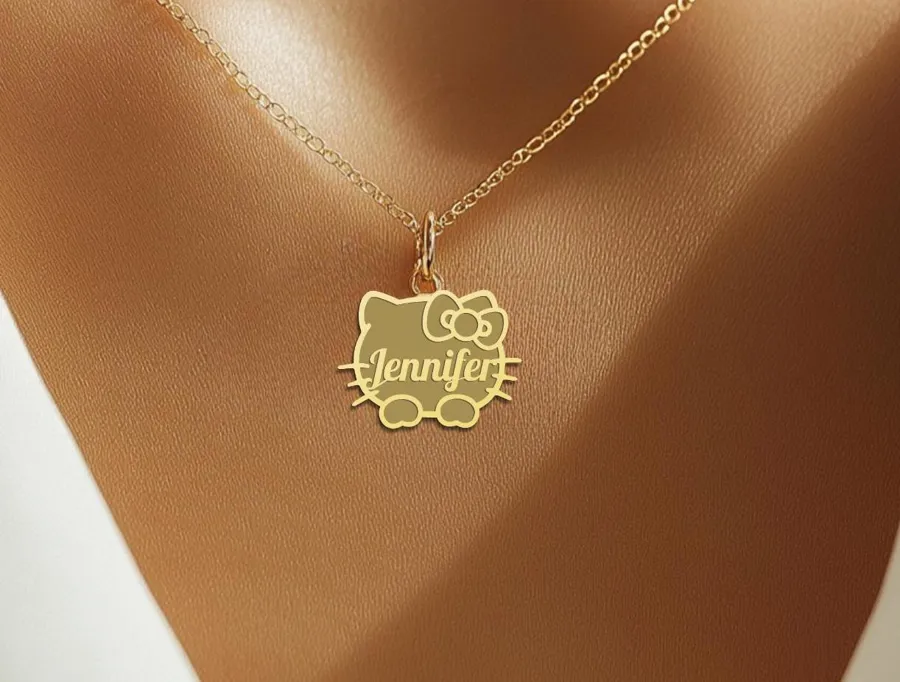 Personalized Cute Cat Name Necklace in Sterling Silver