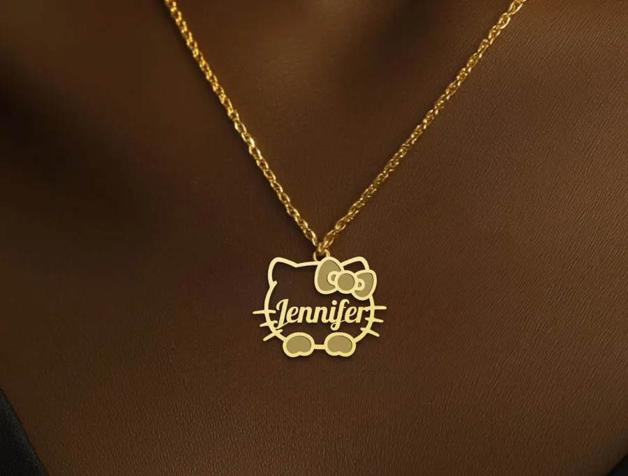 Personalized Kitty Name Necklace - Cute Cat Charm in Sterling Silver