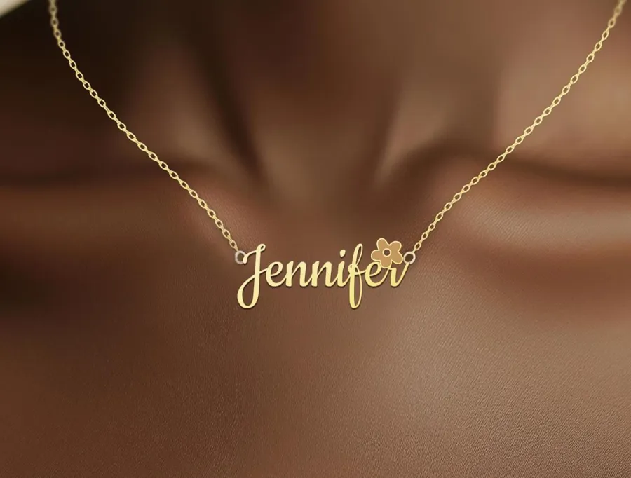 Personalized Name Necklace with Flower Charm in Sterling Silver