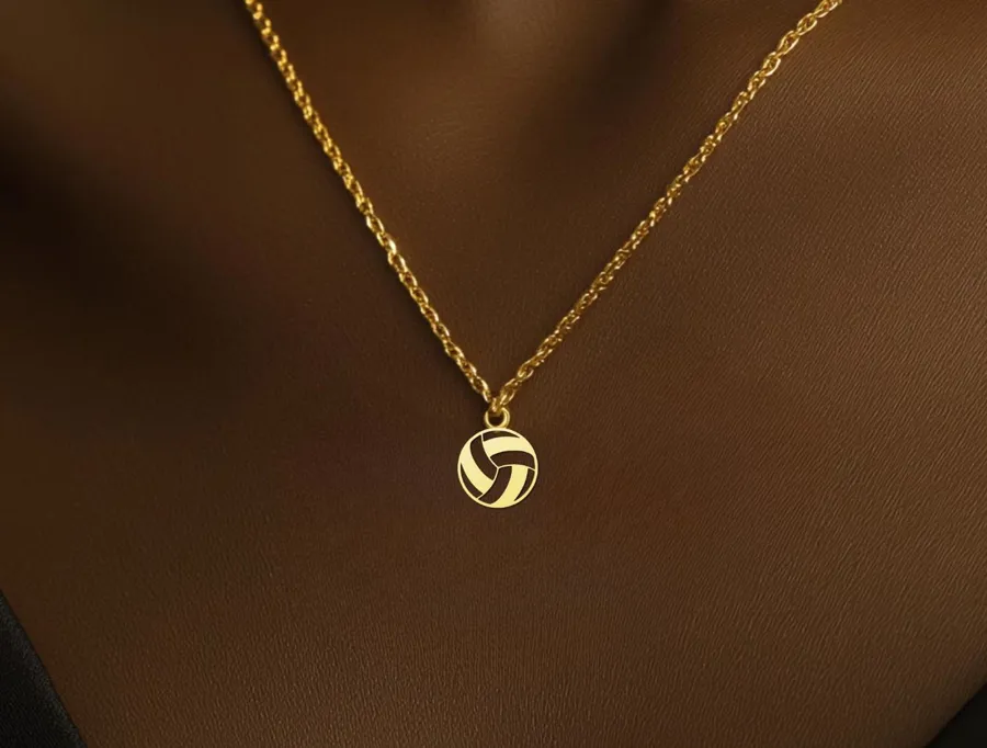 Volleyball Pendant Necklace in 925 Sterling Silver, Gold Plated