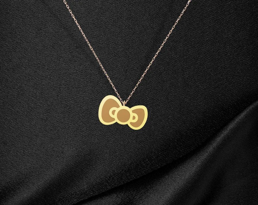Kitty Bow Necklace - Cute Bow Charm Pendant in 925 Sterling Silver