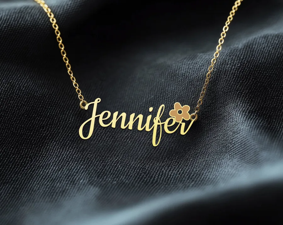 Custom Name Necklace with Flower - Personalized Script Pendant
