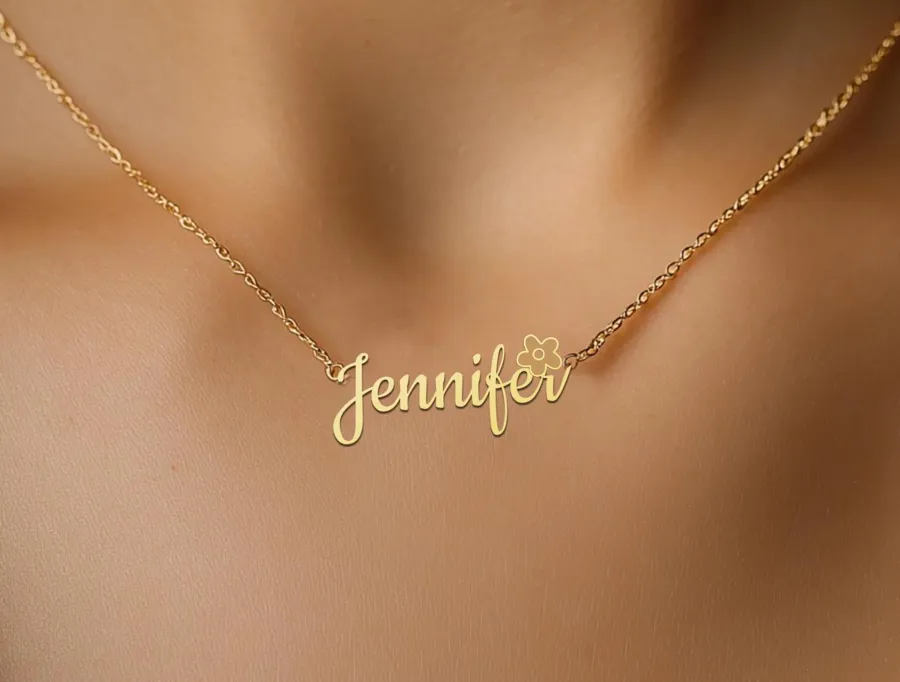 Flower Name Necklace: Personalized 925 Sterling Silver Script Pendant