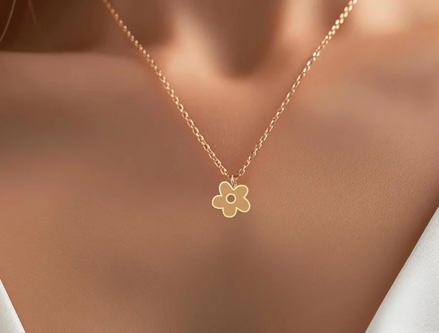 Floral Necklace with Cute Kitty Flower Charm in Sterling Silver