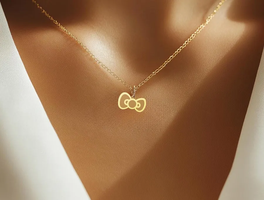 Kitty Bow Necklace - Cute Bow Pendant in Sterling Silver