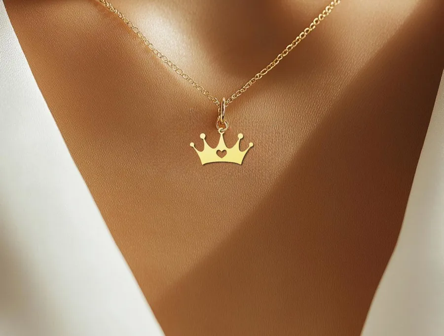 Queen Crown Necklace: Gold Plated Royal Charm Jewelry for Women