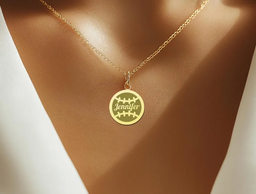 Softball Necklace with Custom Name - Personalized Sports Jewelry