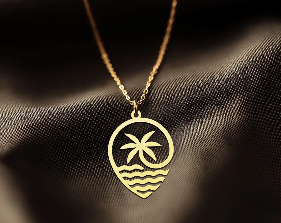 Palm Tree Necklace in Gold Plated Sterling Silver for Beach Lovers
