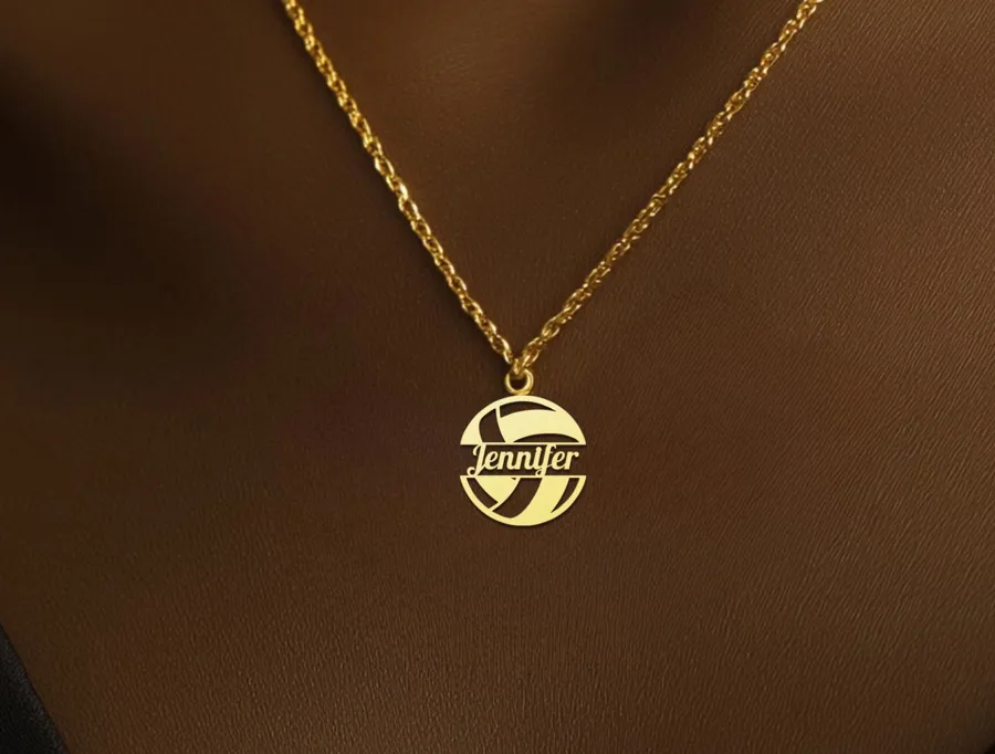 Personalized Volleyball Pendant Necklace with Custom Name