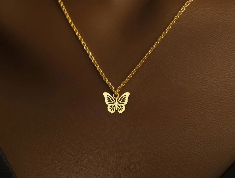Gold Butterfly Pendant Necklace – Minimalist Nature Jewelry in Sterling Silver