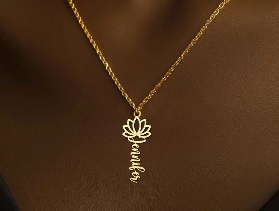 Lotus Name Necklace - Personalized Script Pendant in 925 Sterling Silver