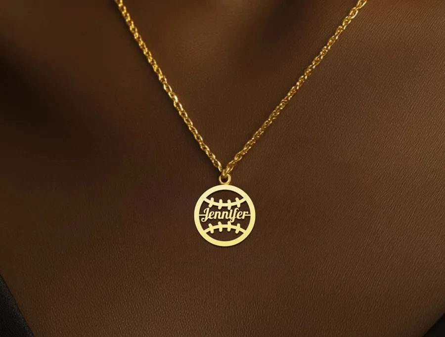 Custom Softball Pendant Necklace - Personalized Name Jewelry