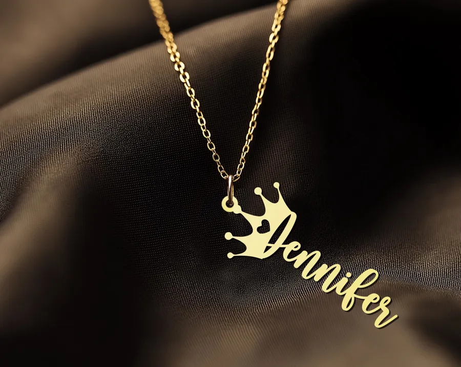 Custom Crown Name Necklace in 925 Sterling Silver with Gold Plating