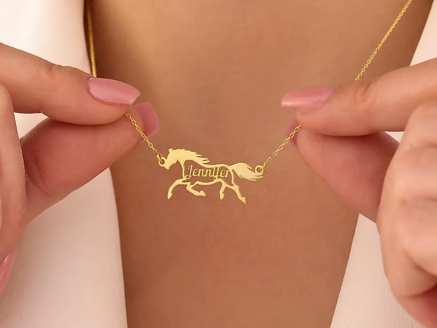 Personalized Horse Necklace: Custom Horse Name Necklace in 925 Sterling Silver