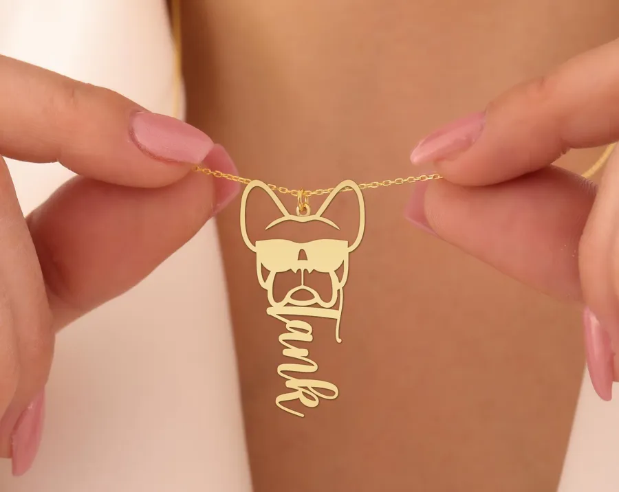 Personalized French Bulldog Name Necklace with Custom Text