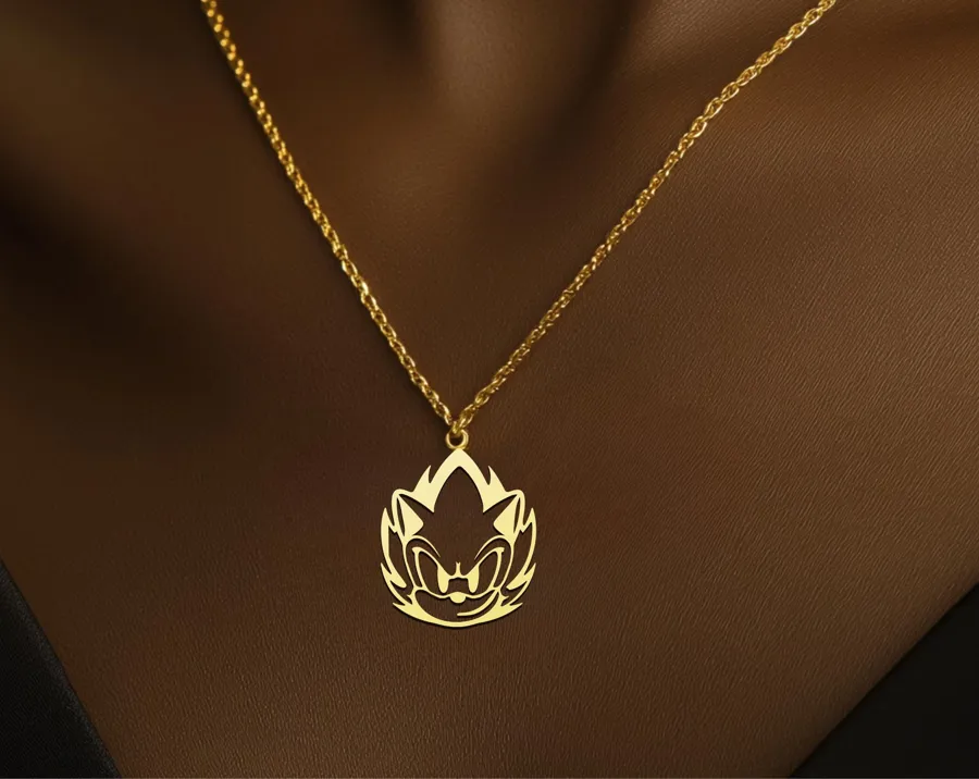 Sonic the Hedgehog Head Pendant Necklace in Gold Plated Silver
