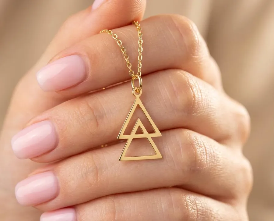 Geometric Triangle Necklace: Modern Gold Plated Pendant
