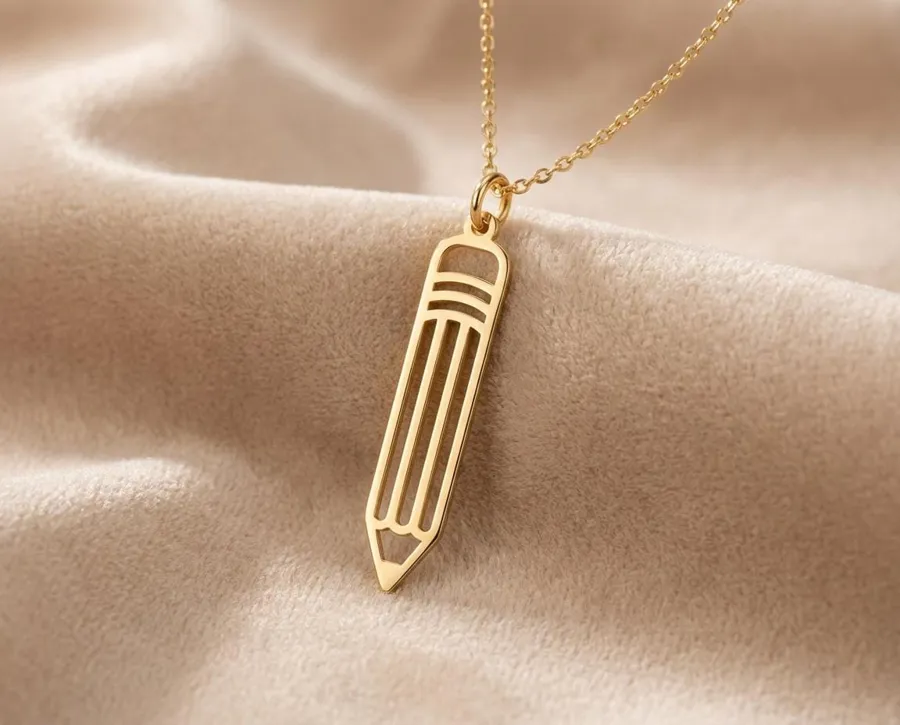 Pencil Necklace in Gold Finish – Whimsical Artist Pendant