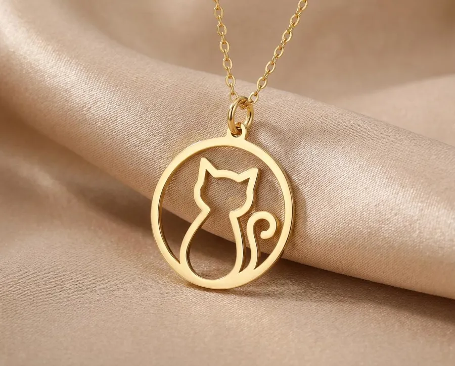 Cat Pendant Necklace – Gold Finished Silhouette Design