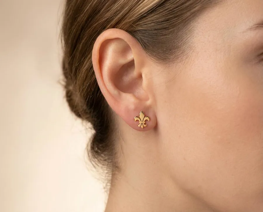 Fleur De Lis Earrings – Minimalist 925 Sterling Silver in Gold, Rose Gold or Silver