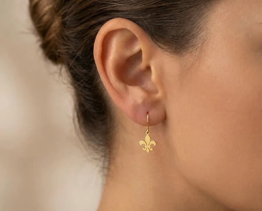 Fleur de Lis Earrings: 925 Sterling Silver, Gold or Rose Gold Plated