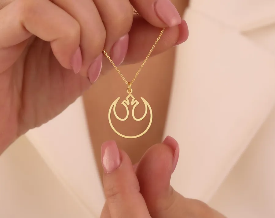 Rebel Alliance Outline Necklace - Minimalist Sci-Fi Pendant in Sterling Silver