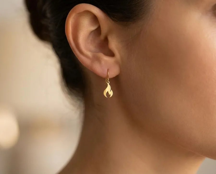 Flame Earrings: 925 Sterling Silver Dangle in Gold, Rose Gold or Silver