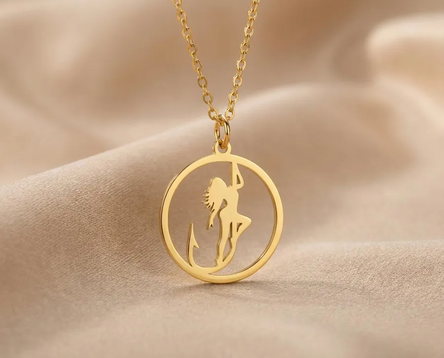 Fishing Hook Pendant Necklace: Handmade 925 Sterling Silver Girl Charm