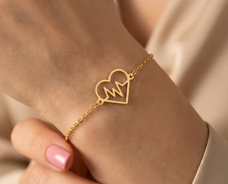 Heartbeat Bracelet: Handmade 925 Sterling Silver Heart Jewelry in Gold, Rose Gold or Silver