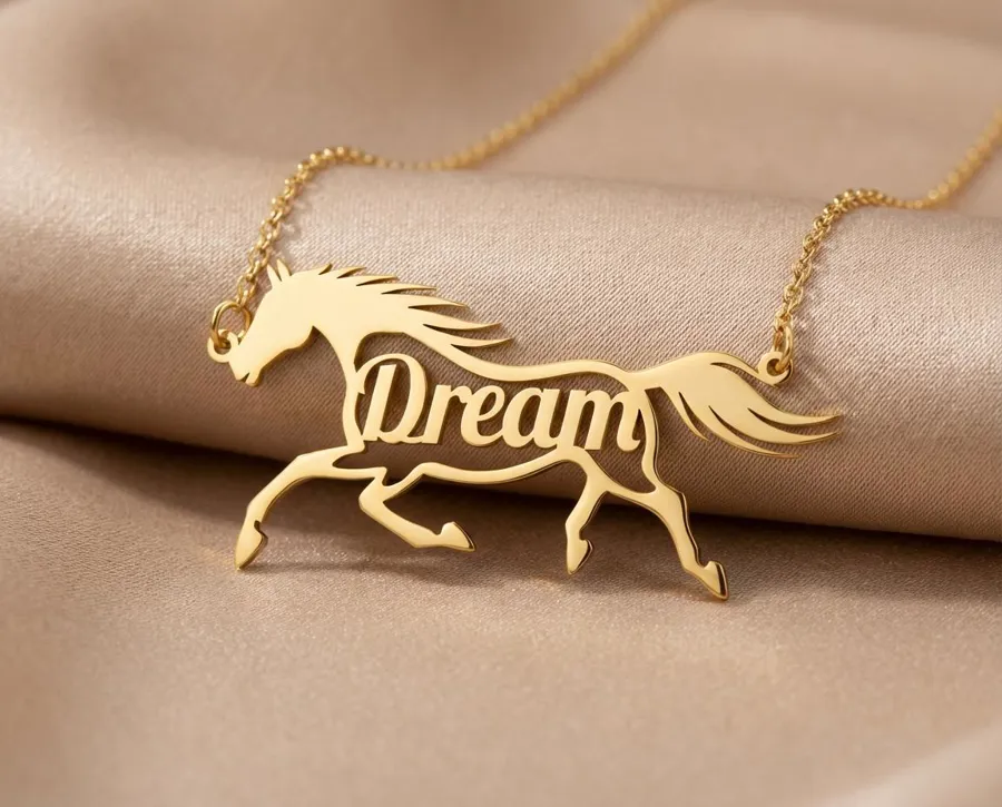 Personalized Horse Necklace – Sterling Silver Running Horse Pendant