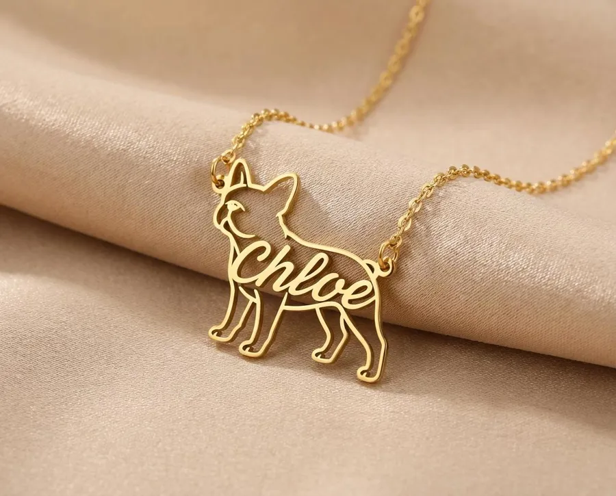 French Bulldog Necklace: Personalized Sterling Silver Name Pendant