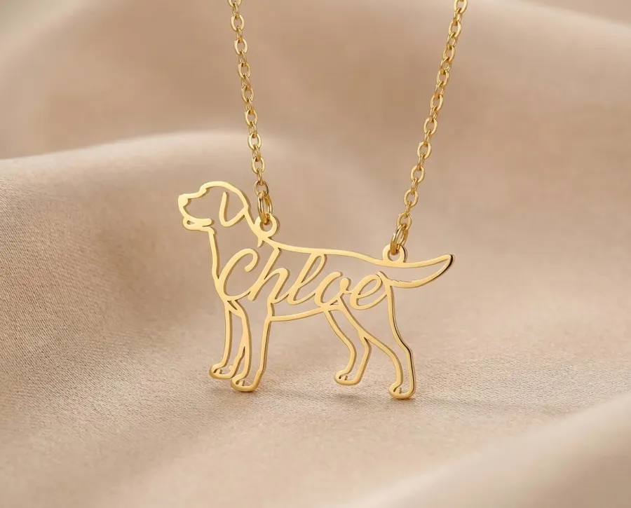 Personalized Labrador Retriever Necklace with Name Pendant