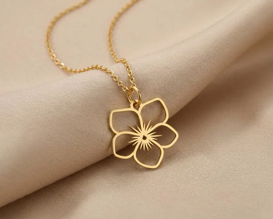 Violet Flower Pendant Necklace in 925 Sterling Silver Floral Jewelry