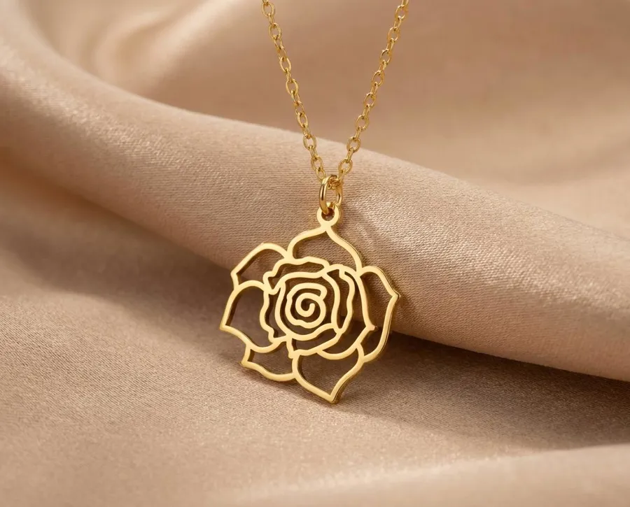Rose Pendant Necklace: Handmade 925 Sterling Silver Openwork Flower