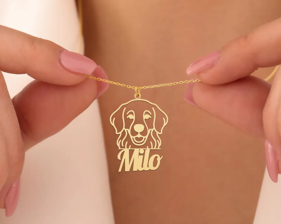 Custom Golden Retriever Name Necklace – Personalized Dog Pendant