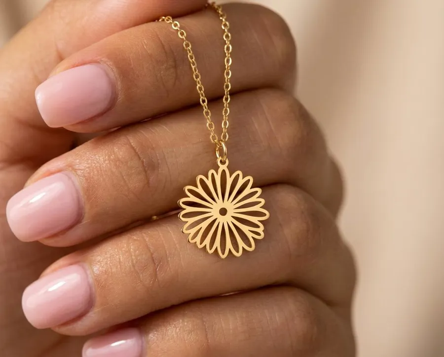 Aster Flower Pendant Necklace – Handmade 925 Sterling Silver Floral Design