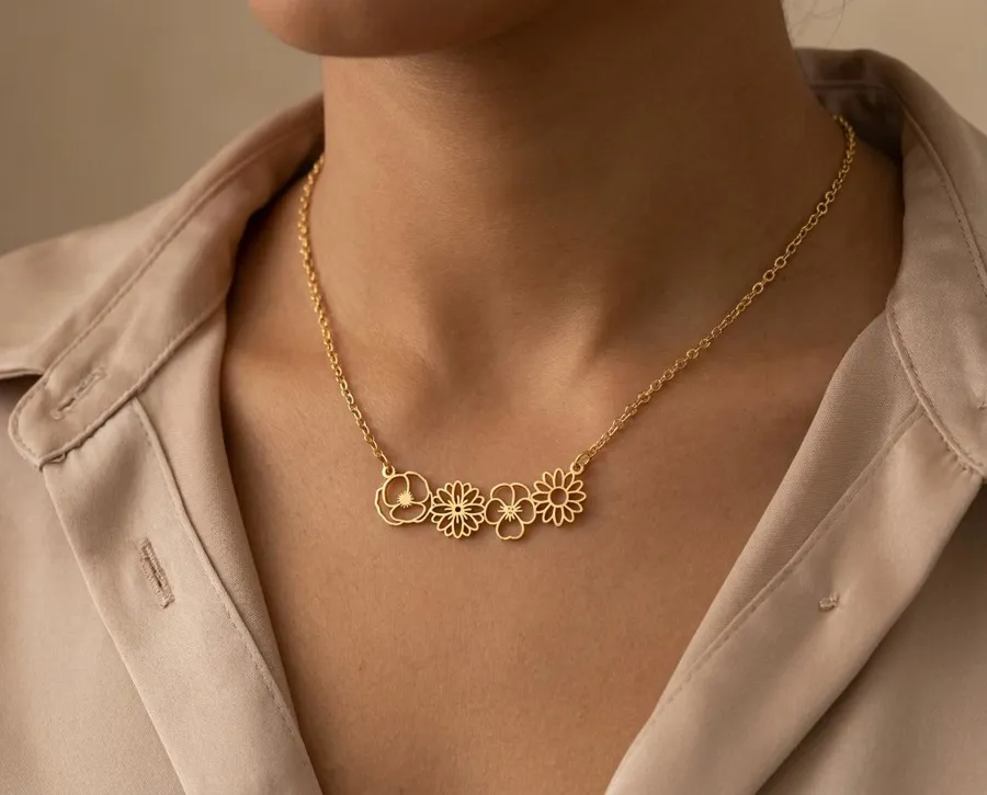 Dainty Flower Necklace – Sterling Silver Birth Flower Pendant