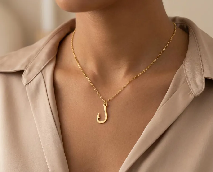 Fishing Hook Necklace in 925 Sterling Silver for Anglers