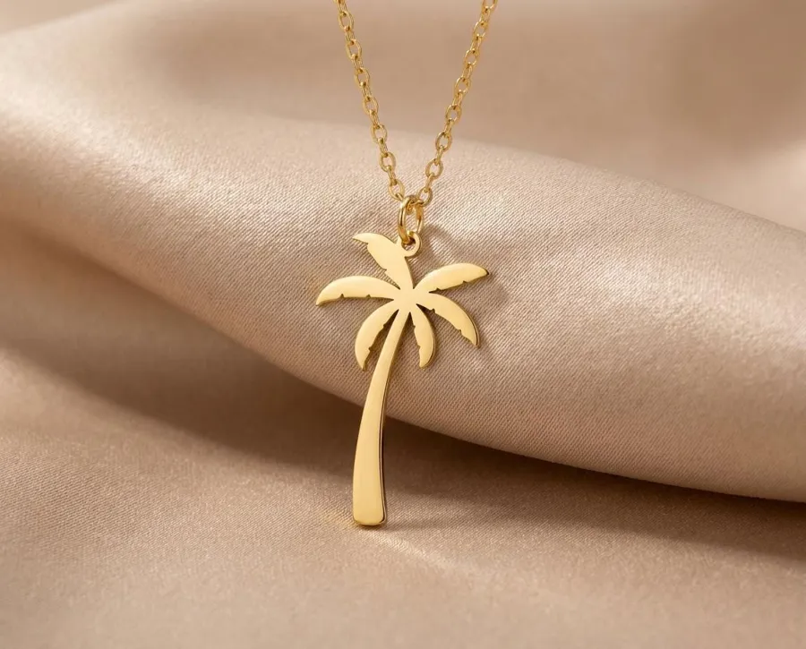 Palm Tree Pendant Necklace: Handmade 925 Sterling Silver Tropical Jewelry
