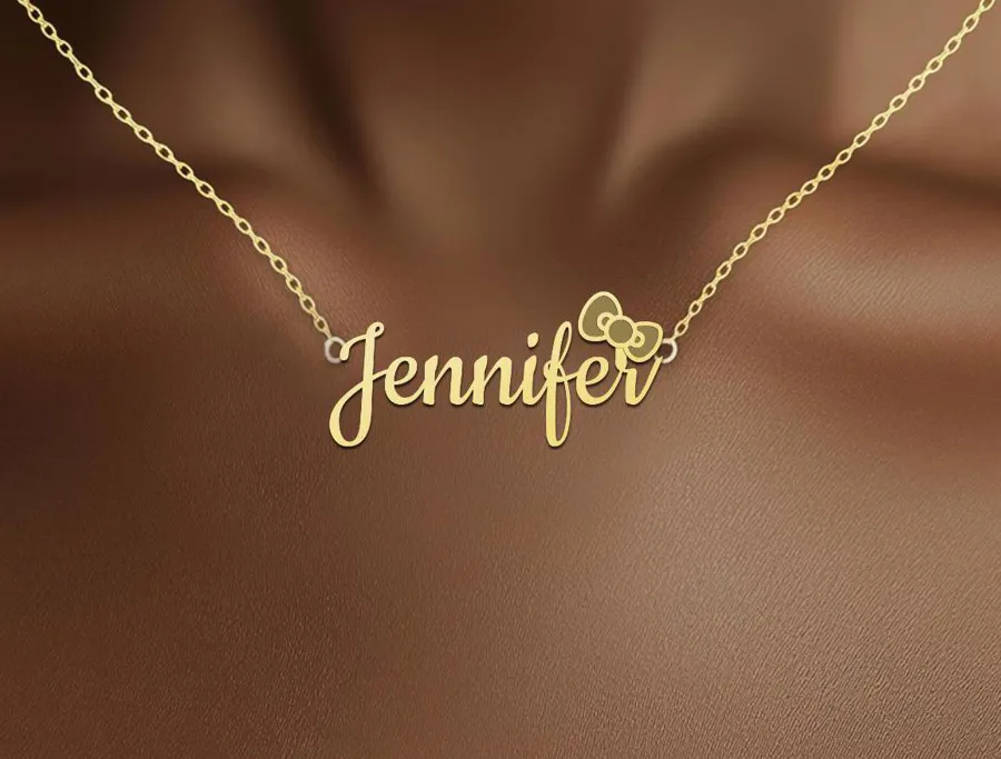 Custom Name Necklace with Bow – Personalized Gold Plated Jewelry