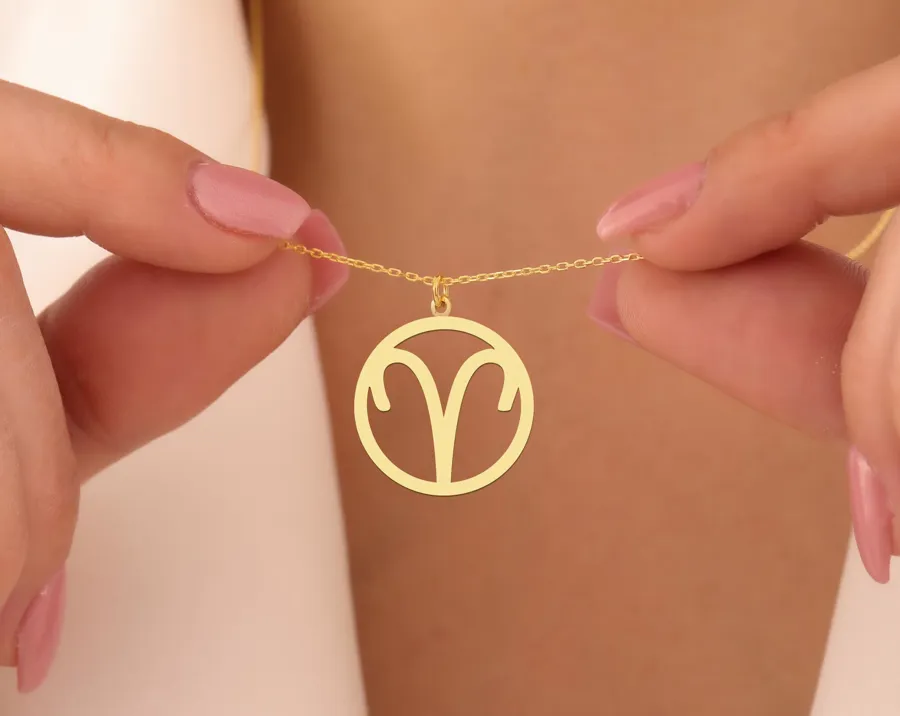 Aries Zodiac Charm Necklace – Celestial Astrology Pendant in Gold