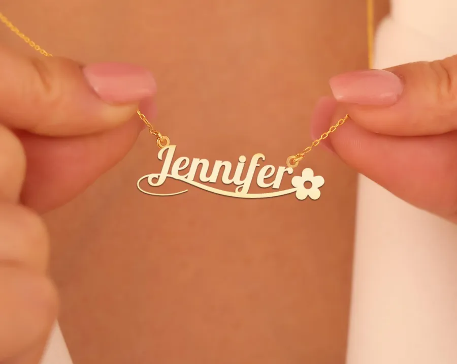 Personalized Name Necklace with Flower Accent in Sterling Silver