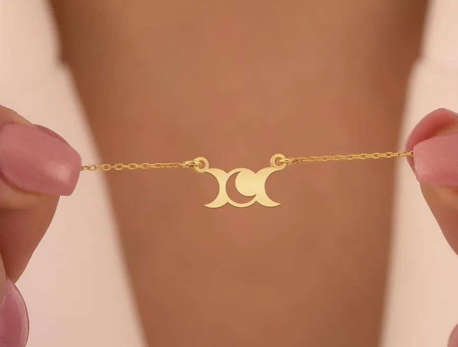 Triple Moon Necklace: Minimalist Celestial Pendant in Sterling Silver