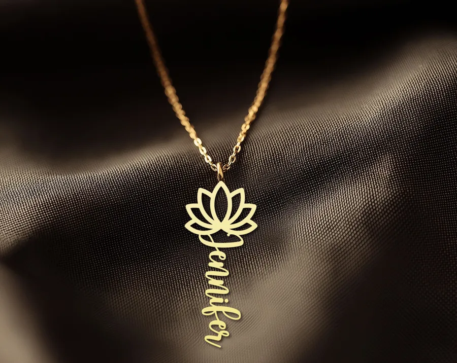 Personalized Lotus Flower Necklace - Custom Name Pendant for Women