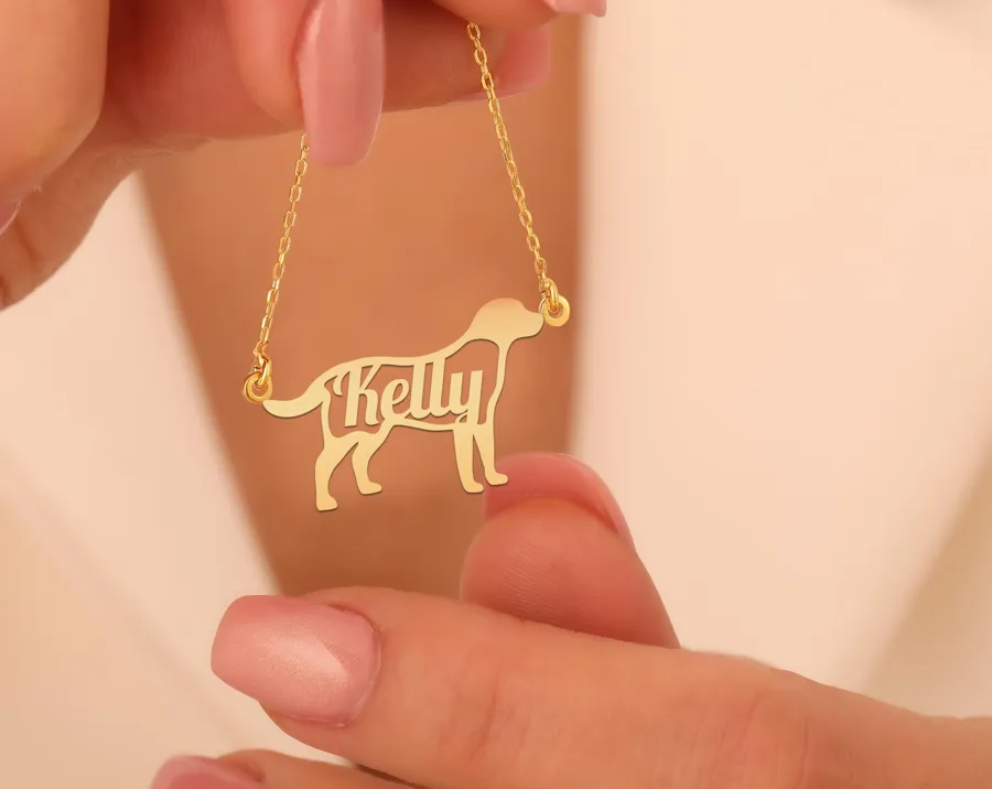 Labrador Retriever Name Necklace – Personalized Dog Silhouette Jewelry