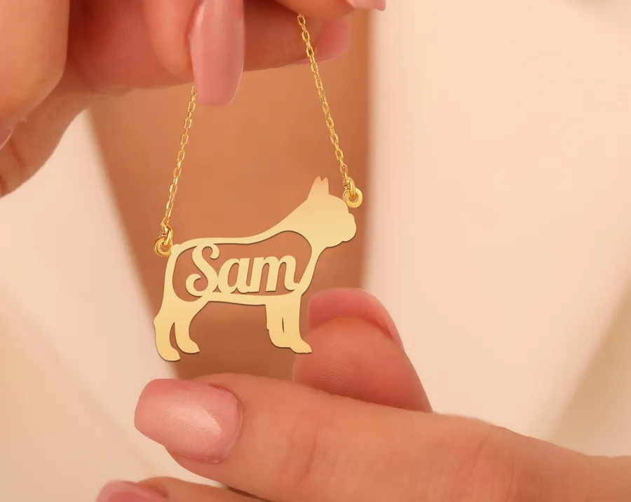 Custom French Bulldog Name Necklace in Sterling Silver